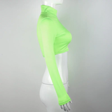 Áo croptop dài tay xanh neon khóa kéo