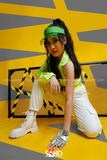 Áo Croptop Một Cánh Tay Cổ Lọ Khóa Kéo - Xanh neon