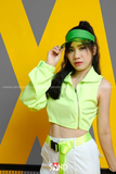 Áo Croptop Một Cánh Tay Cổ Lọ Khóa Kéo - Xanh neon