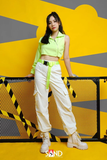 Áo Croptop Một Cánh Tay Cổ Lọ Khóa Kéo - Xanh neon