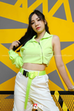 Áo Croptop Một Cánh Tay Cổ Lọ Khóa Kéo - Xanh neon