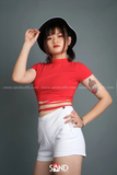 Áo Croptop Ngắn Tay Đan Dây - Đỏ