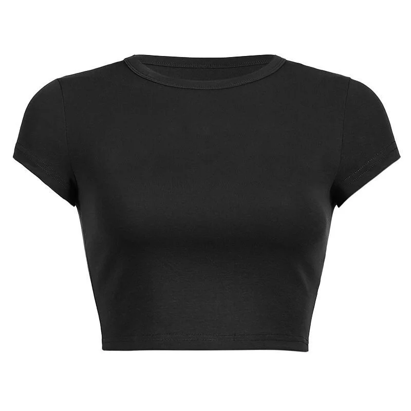 Áo Croptop Ngắn Tay Ôm Body Đủ Màu (NEW) - Đen