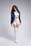 Outfit Phối Sẵn - (Quần Short Trắng Áo Croptop phối Áo Phao Dài Tay)