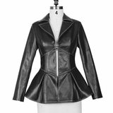 Áo Da Dài Tay Cổ Vest Khóa Kéo Đuôi Cá Đen