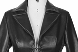 Áo Da Dài Tay Cổ Vest Khóa Kéo Đuôi Cá Đen