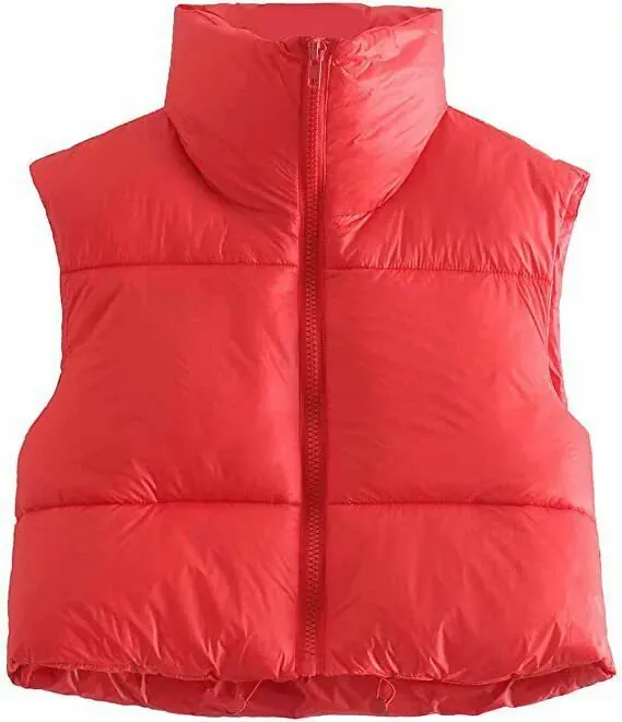 Áo Gile Phao Croptop Không Tay Đủ Màu - Đỏ