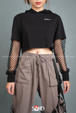 Áo Hoodie Croptop Phối Tay Lưới
