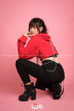 Áo Hoodie Cut Out Phối Xích - Đỏ