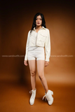 Áo Khoác Da Croptop Phối Túi - Trắng