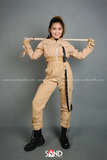 Áo Khoác Kaki Croptop Ống Tay Phối Khoen Be