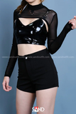 Áo Lưới Cut Out Cổ Lọ Phối Khoen