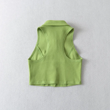Áo Polo Croptop Không Tay Cổ Sơ Mi - Xanh Lá