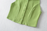 Áo Polo Croptop Không Tay Cổ Sơ Mi - Xanh Lá