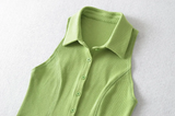 Áo Polo Croptop Không Tay Cổ Sơ Mi - Xanh Lá