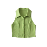 Áo Polo Croptop Không Tay Cổ Sơ Mi - Xanh Lá