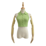 Áo Polo Croptop Không Tay Cổ Sơ Mi - Xanh Lá