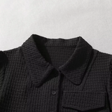Áo Sơ Mi Croptop Ngắn Tay Phồng Dây Rút - Đen