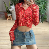 Áo thun dài tay Cam cổ Sơ Mi họa tiết beo
