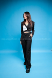 Áo vest croptop dài tay xẻ ngực phối dây khóa gài