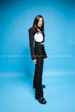 Áo vest croptop dài tay xẻ ngực phối dây khóa gài