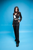 Áo vest croptop dài tay xẻ ngực phối dây khóa gài