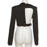 Áo vest croptop dài tay xẻ ngực phối dây khóa gài