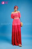 VBM0401 Váy Maxi Voan Đỏ Trễ Vai