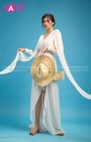 VBM0007 Váy Maxi Trắng Tà Dài Tay Lơi