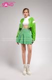 Outfit Phối Sẵn - (Set Quần Short Trắng Phối Áo Khoác Da Crop Xanh Lá)