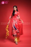 TAC0408 Áo Dài Tơ 4 Tà - Đỏ In Hoa