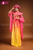 TAE0404 Áo Dài Thiết Kế Tay Lơi Màu Hồng Loang Cam