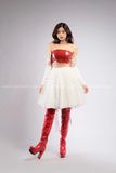 Outfit Phối Sẵn - (Áo Quây Ống Da Đỏ phối Tà Váy Phồng Trắng)