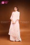 TAC0518 Áo Dài Tơ 4 Tà - Thêu Hoa Nhí Hồng