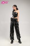 Outfit Phối Sẵn - (HQA0103 Quần Jogger Da Bóng - Đen phối HAD0102 Áo Ống Da Croptop Phối Khoen Đen)