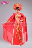 TAE0418 Áo Dài Thiết Kế Tay Voan Lơi Hoạ Tiết Chim Phụng - Màu Đỏ ( KÈM MẤN )