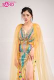 VDD0303 Váy Dạ Hội Vàng Dài Đính Đá Nhiều Màu Tay Lơi