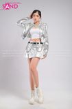 Outfit Phối Sẵn - (Váy Bạc phối Áo Khoác Crop Bạc Bóng)