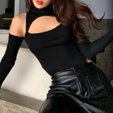 Bodysuit Dài Tay Khoét Vai Ôm Body Đen