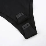 Bodysuit Đen Một Bên Dài Tay Khoét Vai Phối Xích
