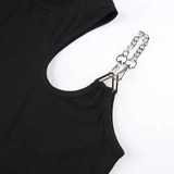 Bodysuit Đen Một Bên Dài Tay Khoét Vai Phối Xích