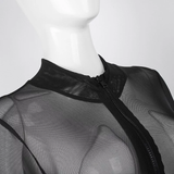 Bodysuit lưới dài tay đen khóa kéo