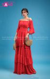 VBM0408 Váy Maxi Đỏ Voan Dài Trễ Vai