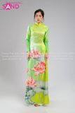 TAA0907 Áo Dài Hoạ Tiết Sen Cam - Màu Xanh Lá