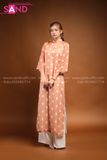 TAC1001 Áo Dài Tơ 4 Tà Nâu Hoạ Tiết