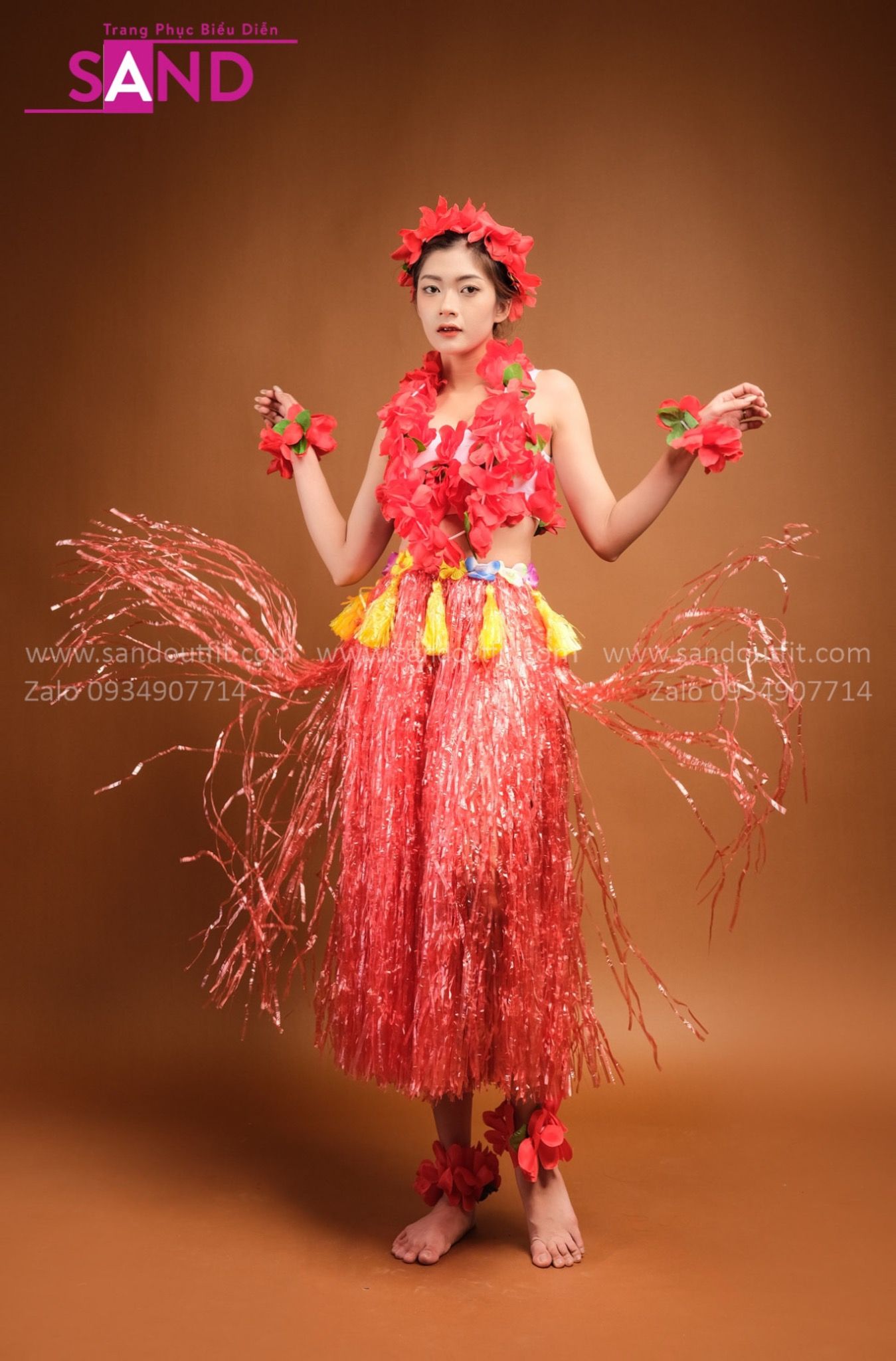  TMH0401 Váy Múa Hawaii Màu Đỏ 