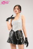 Outfit Phối Sẵn - (Váy Da Đen phối Áo Crop Kim Sa )