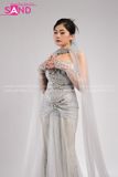 VDD0202 Váy Dạ Hội Ngắn Đính Đá Xám Khối Tay Lơi