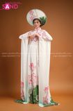 TAE0004 Áo Dài Thiết Kế Tay Dài Trắng Hoạ Tiết Sen ( KÈM MẤN )