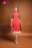 TAC0419 Áo Dài Cách Tân Đỏ Tay Họa Tiết